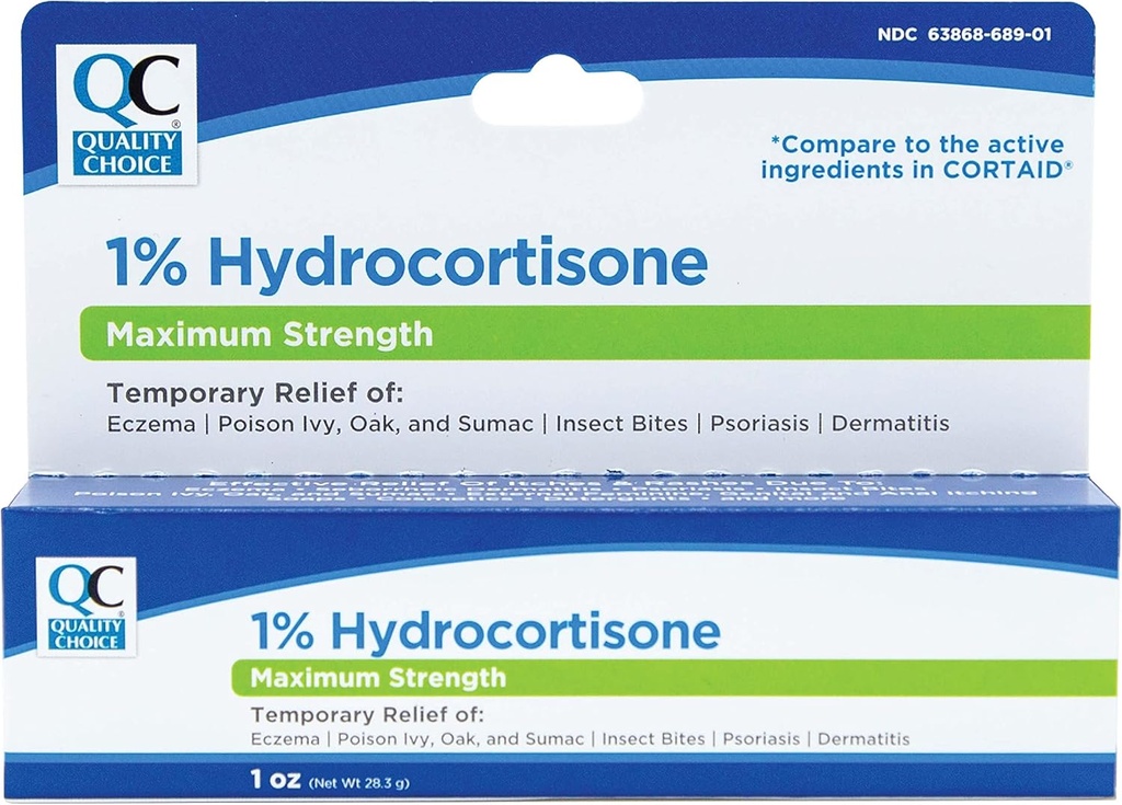 Quality Choice 1% Crema de Hidrocortisona Máxima Fuerza 1 Oz (Comparar a CORTAID Max Strength) (Pack of 1)