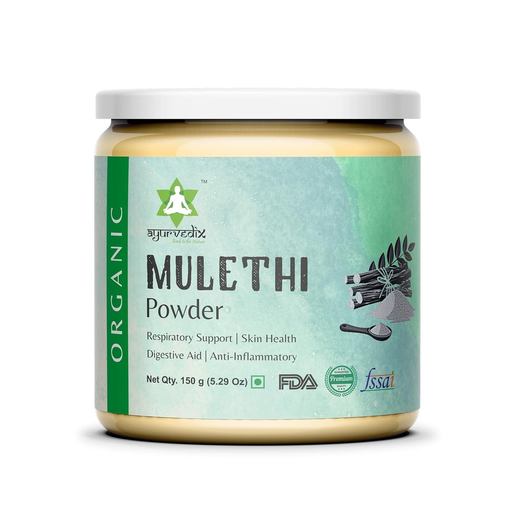 Orgánica Licorice Root Powder Mulethi Powder, Suplemento Herbal para el soporte Herbal Saneamiento de Stomach y Tracto Digestivo - No GMO, Gluten Free- Glycyrrhiza Glabra - 150gm/ 5.29oz