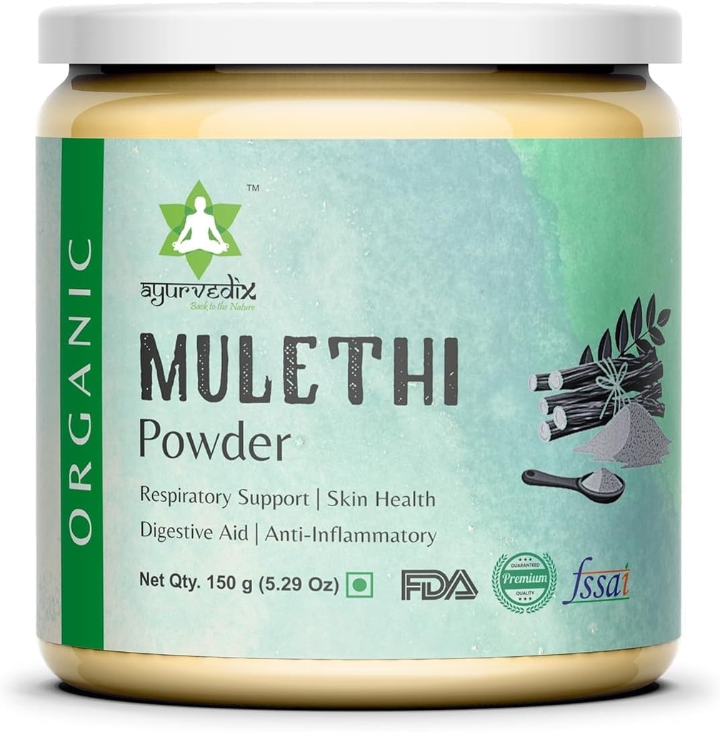 Orgánica Licorice Root Powder Mulethi Powder, Suplemento Herbal para el soporte Herbal Saneamiento de Stomach y Tracto Digestivo - No GMO, Gluten Free- Glycyrrhiza Glabra - 150gm/ 5.29oz