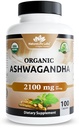NaturaLife Labs Organic Ashwagandha 2100 mg por Serving – Root Powder & Extract – 100 cápsulas – Vegan, Non-GMO, Gluten-Free