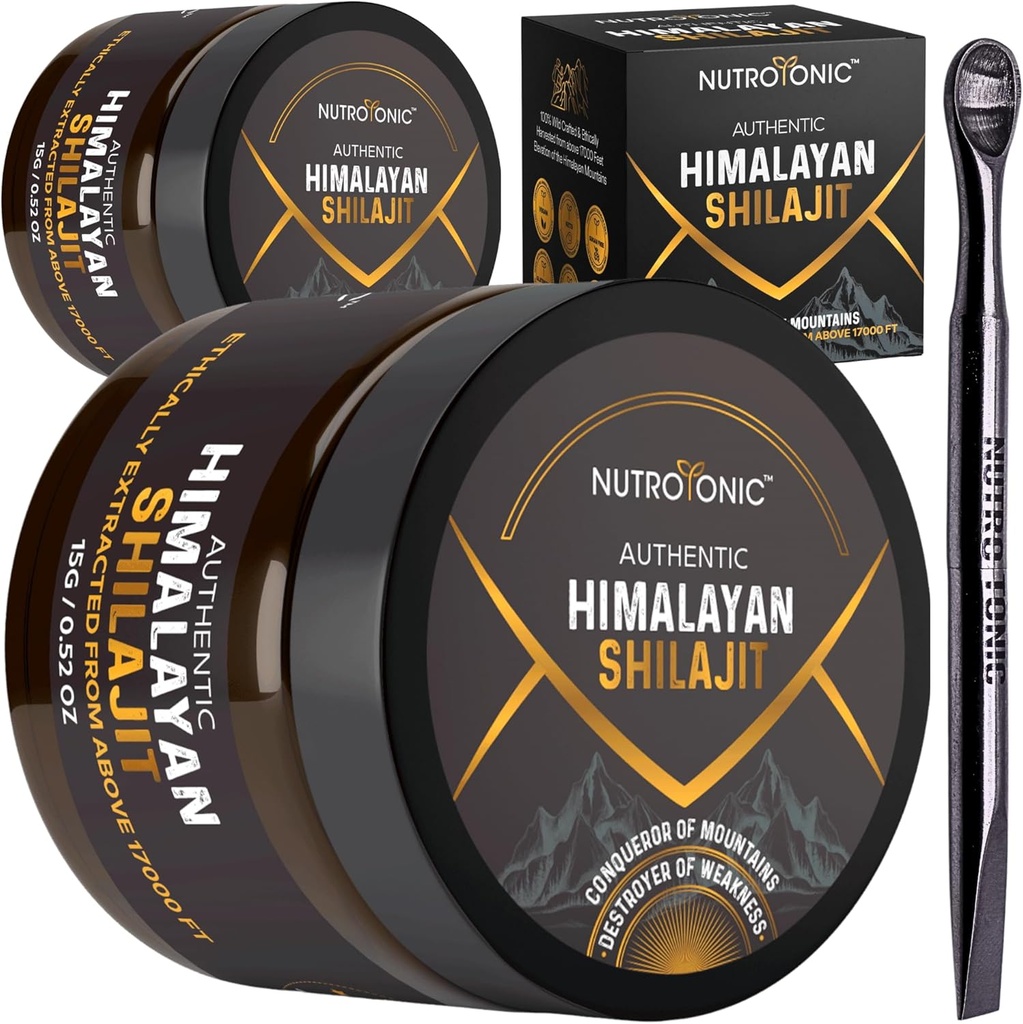 NutroTonic® Authentic Himalayan Shilajit Resin for Men &amp; Women - Gold Grade 86% Fulvic Acid - Wild Crafted +17000 FT – 40x Nano Filtrado & Sun Dried - 3rd Party Lab Tested - 15g Jar (Pack of 2)