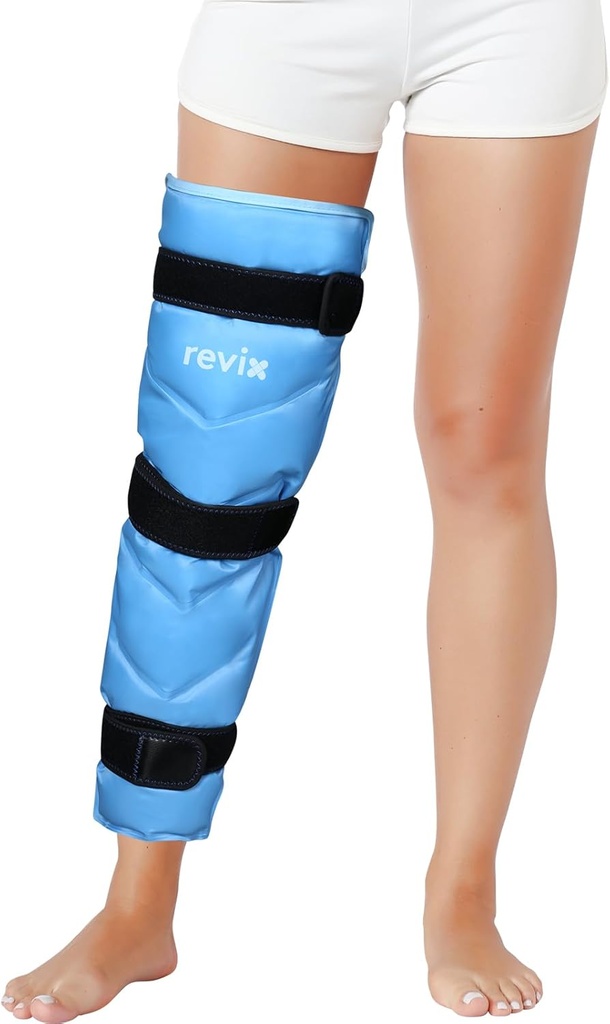 REVIX Full Leg Ice Pack Wrap Around Entire Leg, Reusable Gel Cold Wrap for Hip, Thigh and Knee, Soft Cold Compress Ice Pack Sleeve con 3 Straps