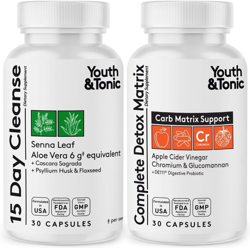 Jóvenes " Tonic Colon Cleanser " Detox for Loss of Waste, Breaking The Plateau, Bloating. 60 pastillas para limpiar con hoja de sena, vinagre de manzana, glucomanano y más