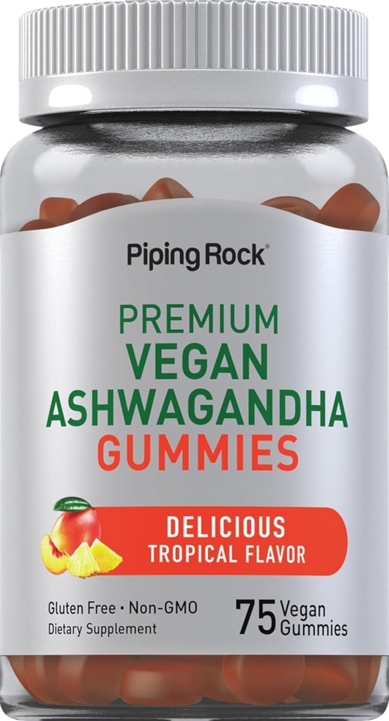 Piping Rock Ashwagandha Gummies Suplemento Silencio 75 Conde Silencio para Mujeres y Hombres Silencio Tropical Flavor  Fórmula Vegan