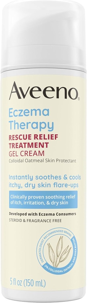 Aveeno Eczema Terapia de rescate Tratamiento de alivio Crema de gel con Protector de piel de avena coloides, Soothes instantáneas " Cools Itchy Dry Skin Flare-Ups, Steroid " Fragrance Free, 5.0 fl. oz