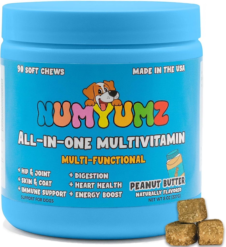 Natural 15-en-uno completo diario multivitamina Dog Chew Suplemento - salud conjunta, ácidos grasos Omega-3, vitaminas, soporte inmunológico - Trucos para la carne saludable, piel, huesos - 90 cerdas blandas