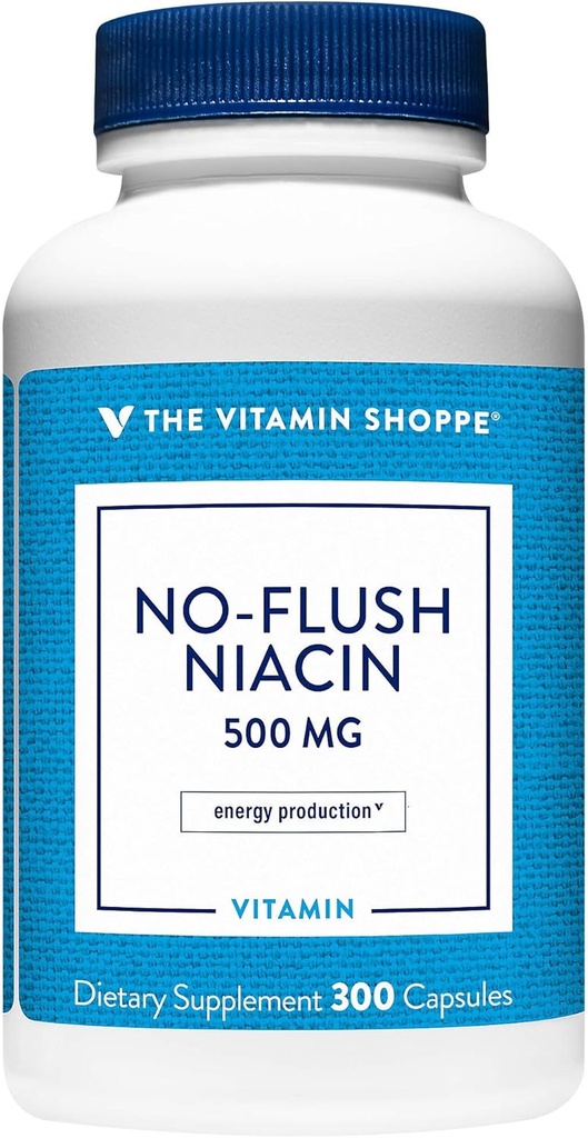 La Vitamina Shoppe No Flush Niacin 500MG, soporta los niveles de colesterol ya dentro del rango normal, apoya el metabolismo y la producción energética, una vez al día (300 cápsulas)