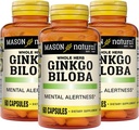 MASON NATURAL Ginkgo Biloba, 3 meses de suministro, ayuda a mejorar la alerta mental y la función cerebral óptima de soporte, 60 cápsulas (3 paquete)