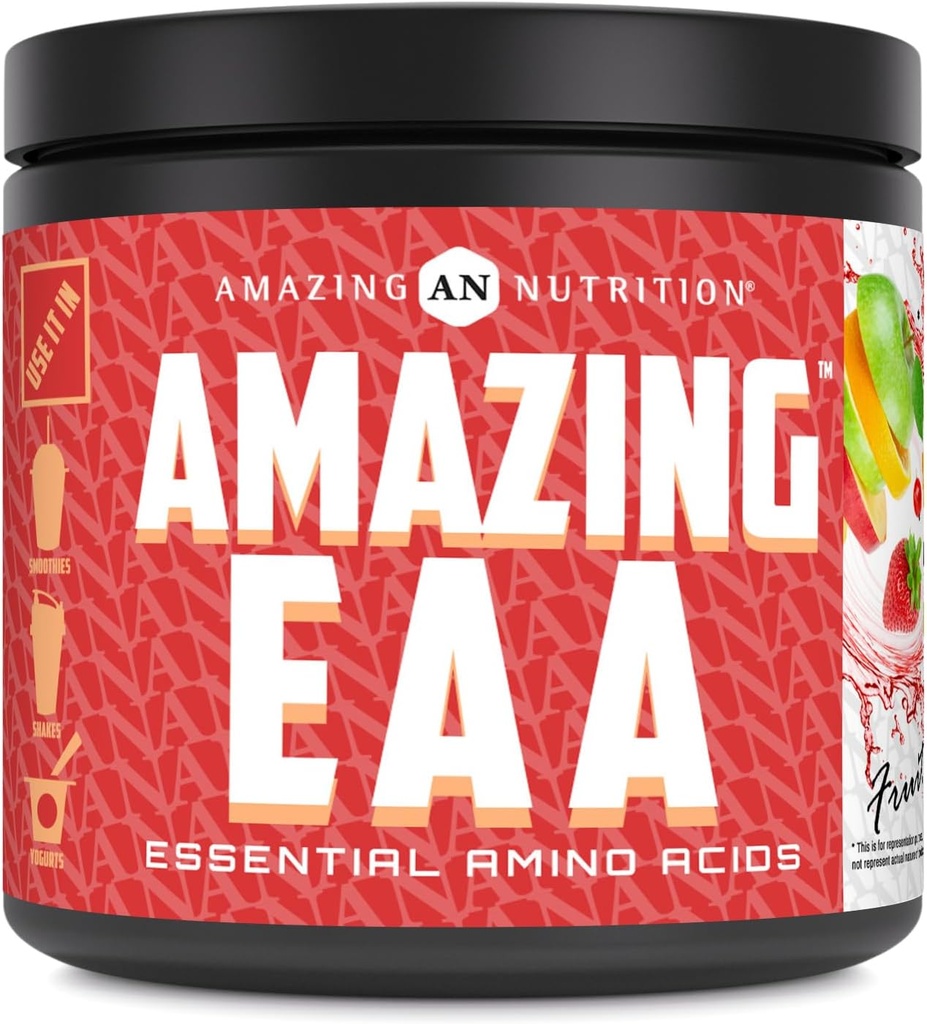 Increíble EAA Aminoácidos Esenciales TENIDO 8 Gramos Por Servir TENIDO 30 Servimientos TENIDO 330 Gramos Suplemento Polvo ANTERIOR hecho en EE.UU. (Natural Fruit Punch)