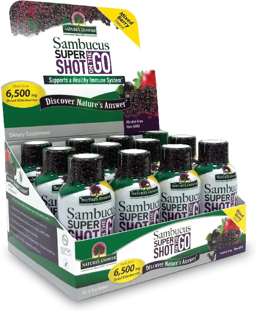 Respuesta de la naturaleza Sambucus Immune Travel Shot (12 Pack) Elderberry on The Go. 2oz. Alcohol-Free Sambucus Black Elderberry Airplane/Travel Shot