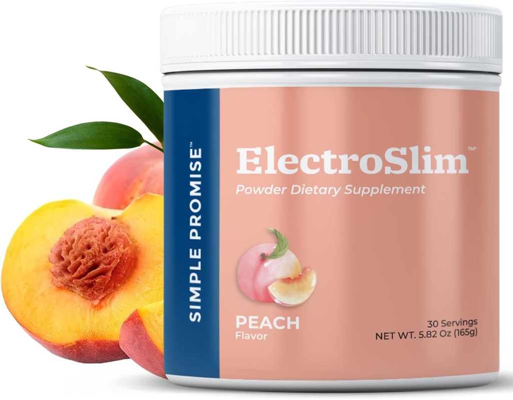 Promesa Simple ElectroSlim - Electrolitos Keto Libres de Azúcar Polvo - No Sugar Fórmula para el soporte diario de energía e hidratación, Bajo Sodio Electrolitos Orgánicos Polvo, 30 Servimientos, Peach Flavor