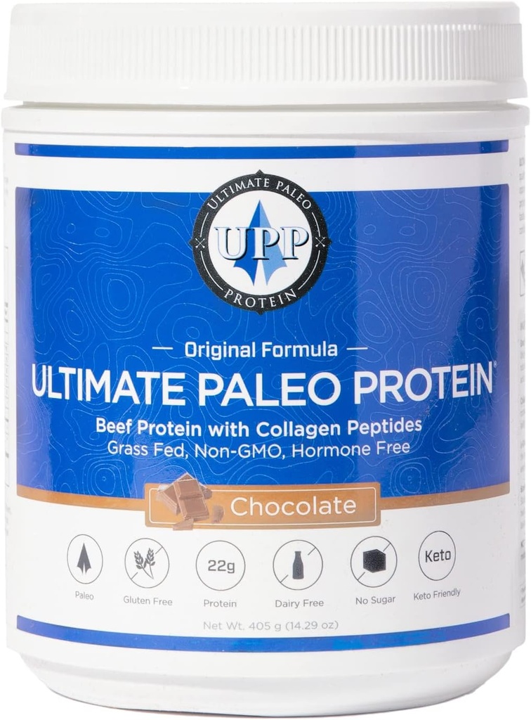 Ultimate Paleo Protein Powder  Premium Grass Fed Beef Protein with Collagen Peptides ← Paleo Friendly, Gluten Free, Keto Friendly, No Artificial Sweeteners or Preservatives - Chocolate, 15 Servings