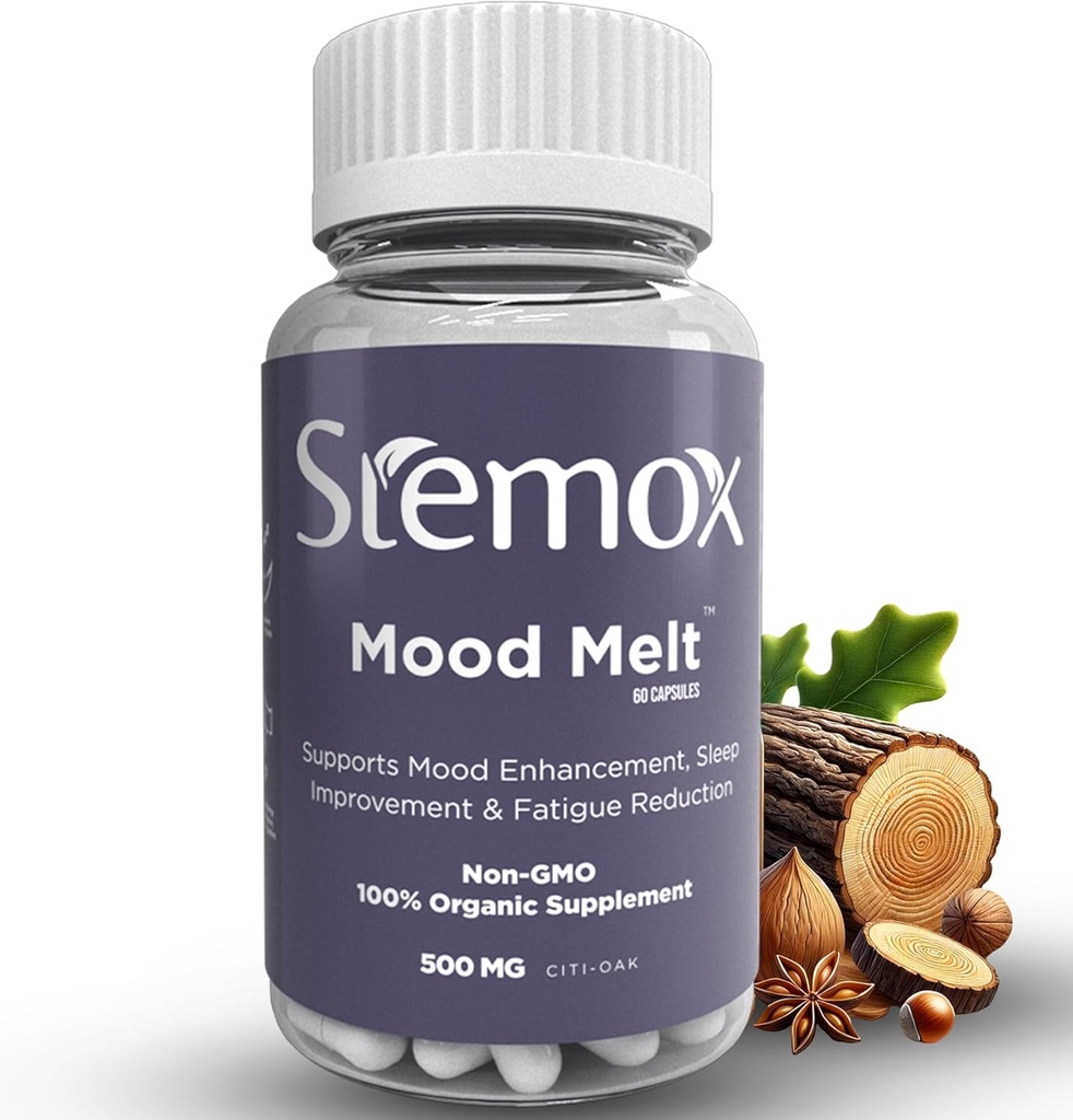 Mood Melt 200MG French Oak Extract  60 Vegan Capsules ← Natural Sleep &amp; Relax Support ← Non-GMO, 100% Organic, Gluten-Free, USP-Grade Formula ← Calm &amp; Stress Relief for Men &amp; Women
