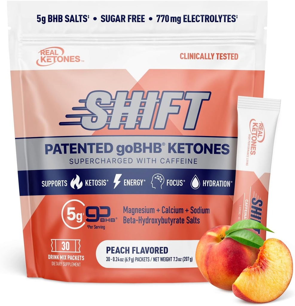 Real Ketones BHB Cetonas Exógenas Bebidas Mix Packets Keto Electrolytes Powder Packets No Sugar con 4 Electrolitos de Ayuno Principal Más Hidratación Patented Keto BHB - 30 Cuenta Caffeine