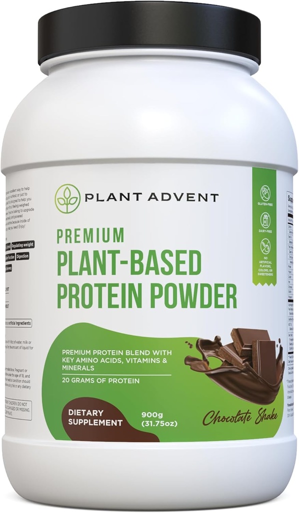 Premium Plant-Based Protein Powder - 100% Vegan, No Artificial Flavors, Gluten-Free and Dairy-Free (2 lbs, Chocolate Shake)