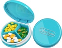 Serfeymi Small Pill Box - 3 Compartimientos Caja de Píldora Portátil, Caja compacta de Píldora de Viaje Mini - Adecuado para Medicina, Vitamina, Petróleo de Pesca, Suplementos - Azul Ligero (Logo)