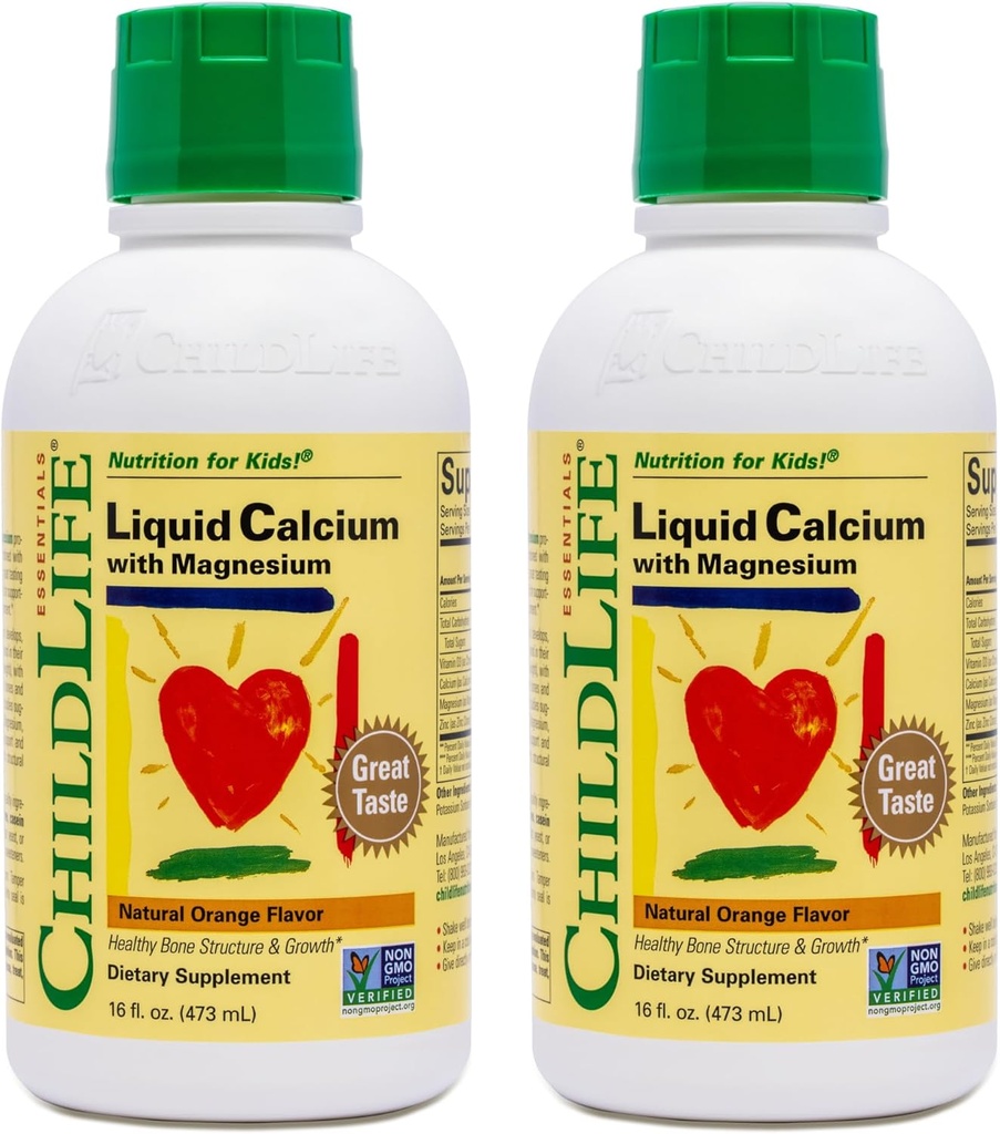 ChildLife Essentials Suplemento de calcio líquido para niños - Calcio bebé con magnesio, zinc y vitamina D3 - sabor a naranja, 16 fl oz (2 Pack)