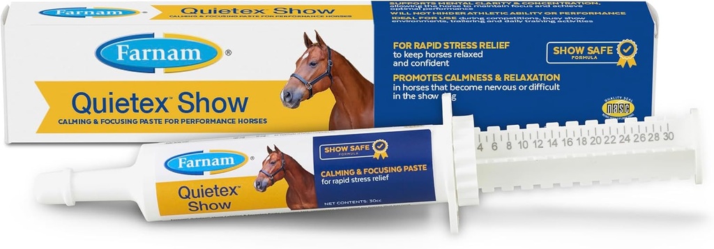 Farnam Quietex Show Calming & Focusing Paste, Helps Keep Horses Calm & Relaxed That Become Nervous in The Show Ring 30 cc