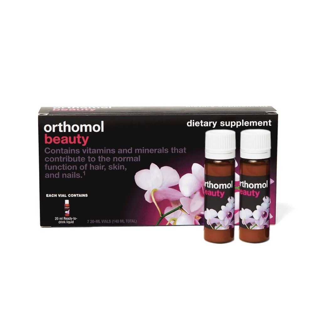Orthomol Beauty Supplement for Hair, Skin & Nails with Collagen Hydrolysate and Biotin, Hyaluronic Acid, Vitamin E and Coenzyme Q10, Women's Liquid Beauty Vitamins (7 Day Supply)