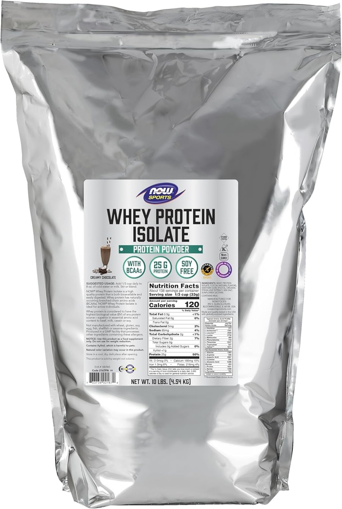 AHORA Foods Sports Nutrition, Whey Protein Isolate, 25 g Con BCAAs, Creamy Chocolate Powder, 10 libras