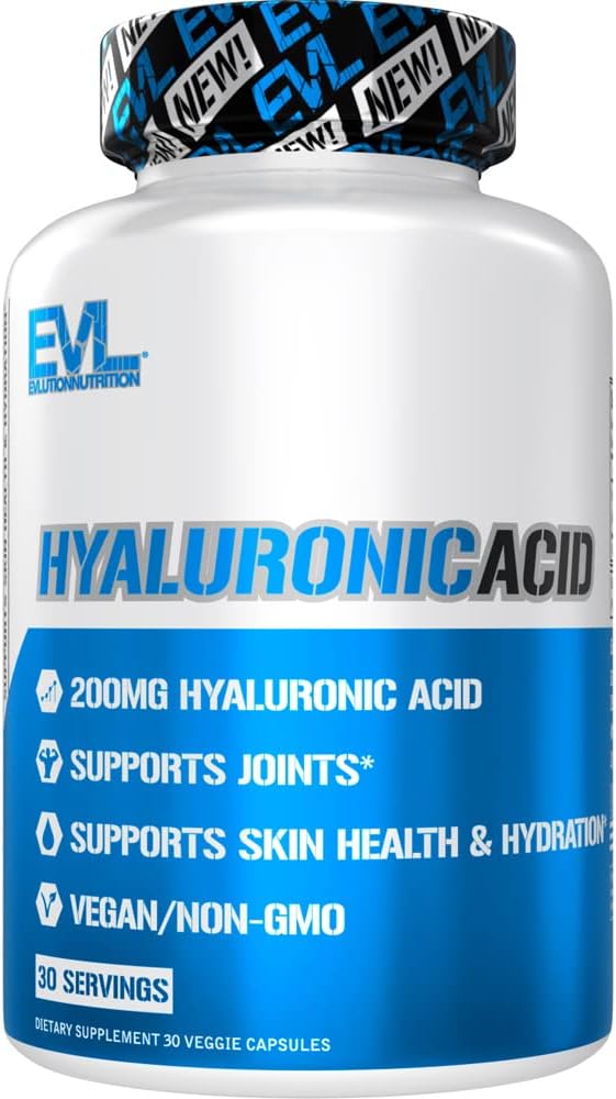 Evlution Vegan Dietary Hyaluronic Acid Suplemento Nutrición 200mg Hialuronic Acid capsules Dry Skin Suplemento para Mujeres y Hombres por picazón o piel dañada - High Potency Bioavailable Non GMO Formula