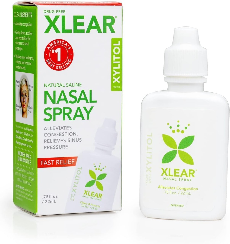 Xlear Natural Saline Nasal Spray con Xylitol, Moisturizador de nariz para niños y adultos, 0.75 fl oz (Pack of 1)