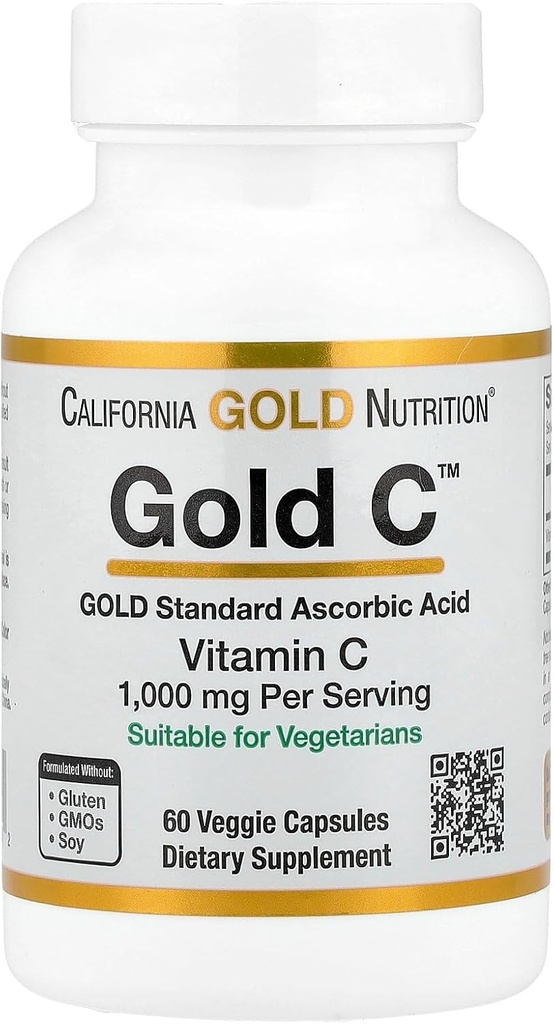 California Gold Nutrition CTM, USP Grade Vitamina C, 1000 mg, 60 cápsulas vegetales