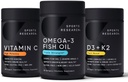 Sports Research 1250 mg Omega 3 Burpless Fish Oil - Wild Alaskan Pollock - (90 Cuenta), High Potency Vegan Vitamina C 1000mg (240 Cuenta) + Vegan 5000iu Vitamina D con 100mcg Mk7 Vitamin K (60 Cuenta)