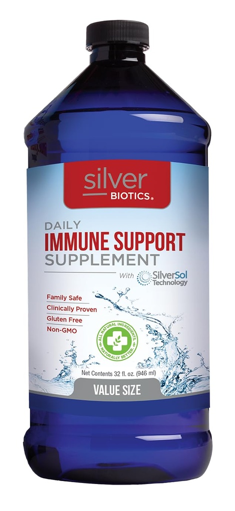 Silver Biotics Advanced Silver Technology, SilverSol Ag₄O₄ 10 PPM Immune Support | Bio-Hacking Immune Building Natural Support | 32 Fl Oz