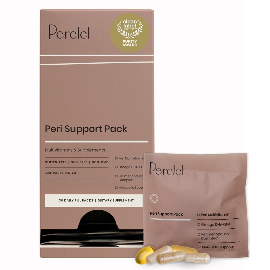 Perelel Peri Support Pack, Vitaminas Perimenopause para Mujeres, para Mujeres Apoyo Nutricional > Bienestar general, Soy & Gluten Gratis, No GMO, 30 paquetes diarios de píldoras