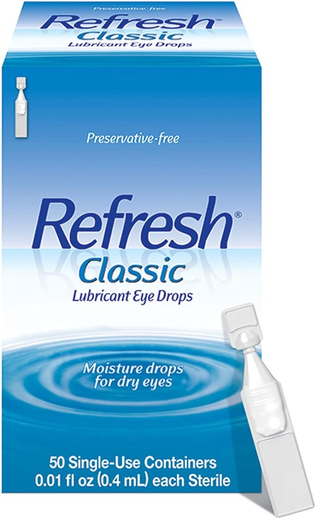 Refresh Classic Lubricant Eye Drops, Preservative-Free,0.01 Fl Oz Single-Use Containers, 50 Cuenta, Pack of 1, Packaging May Vary