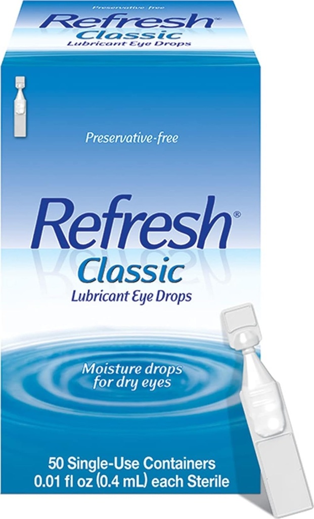 Refresh Classic Lubricant Eye Drops, Preservative-Free,0.01 Fl Oz Single-Use Containers, 50 Cuenta, Pack of 1, Packaging May Vary