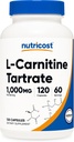 Nutricost L-Carnitine Tartrate 1000mg, 120 Capsules - 500mg Por Capsule (60 Servings)