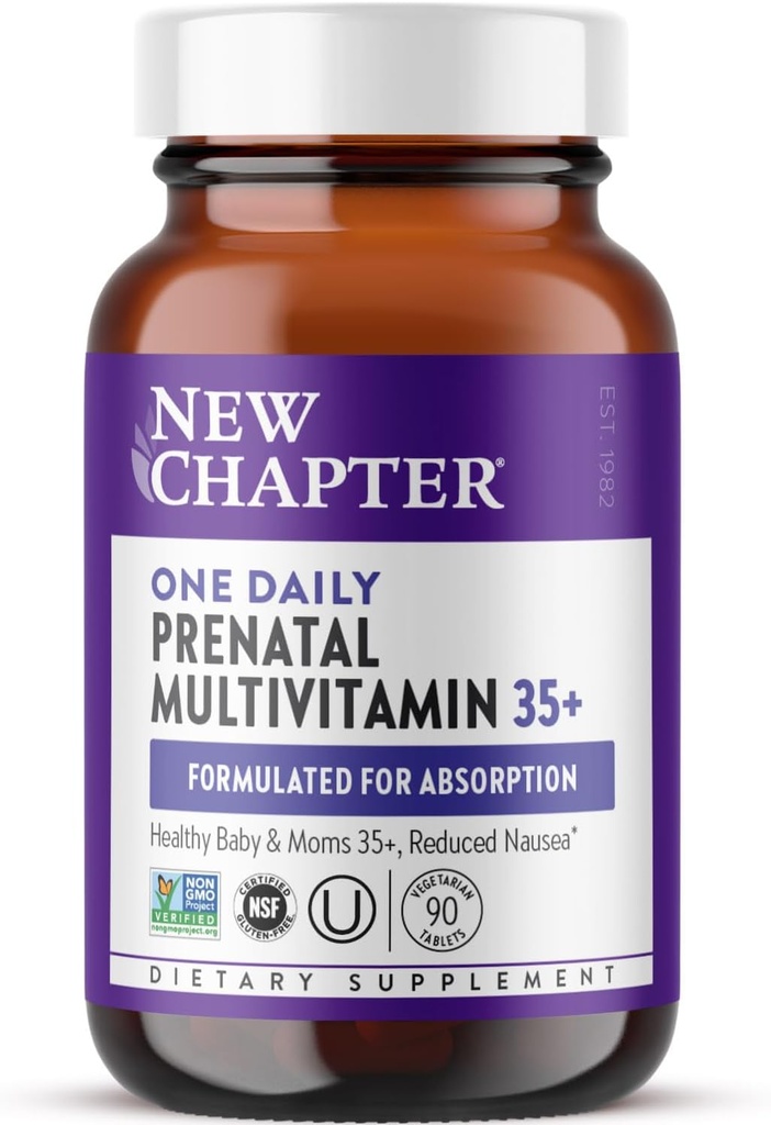 New Chapter Prenatal Vitamins, One Daily Prenatal Multivitamin Enhanced for Age 35+ with Methylfolate + Choline for Healthy Mom & Baby, Gluten Free ' Non-GMO- 90 ct