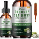 Soursop Graviola Liquid Drops with Sea Moss, Vitaminas B6 " C, Zinc, Turmeric " Black Pepper - Natural Soursop Leaf Extract for Immune Support - Vegan, Non-GMO, Gluten Free, 2 Fl Oz