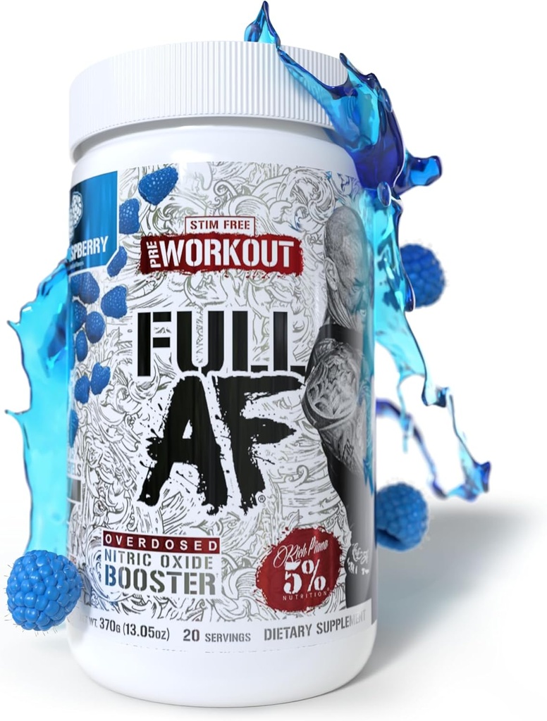 5% Nutrición FullAF Pre-Workout TENIDO Stim-Free with Massive Pumps TEN L-Citrulline, L-Taurine, Nitrosigine, GlycerSize TEN 13.05 oz (Blue Raspberry)