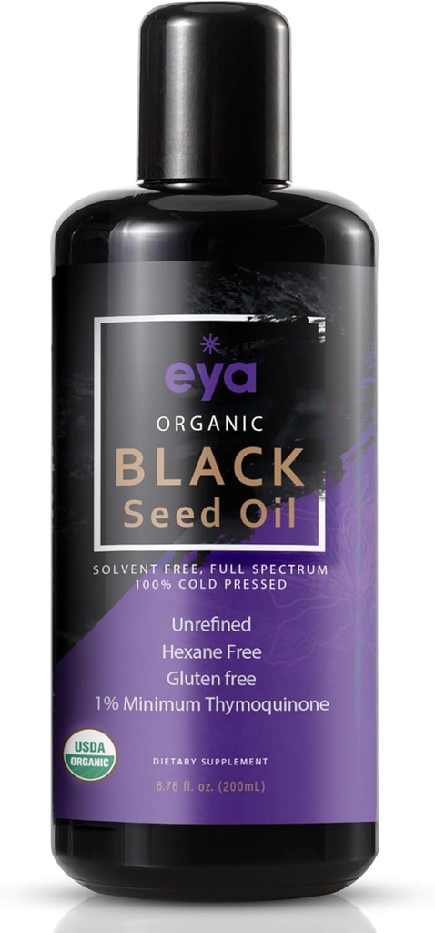 Vitaminas Eya, Aceite de semilla de Cumino Negro Egipcio Ecológico (Nigella sativa), Cold-Pressed, Ayuda a soportar Gut saludable para el sistema de inmune digestivo, Vegan (200ml)