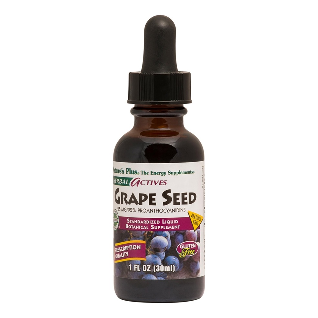 Natures Plus Herbal Actives Grape Seed 25 mg Suspensión líquida - Gotas Vegan, 1 fl oz - Vegetariano, Gluten-Free - 30 Servings