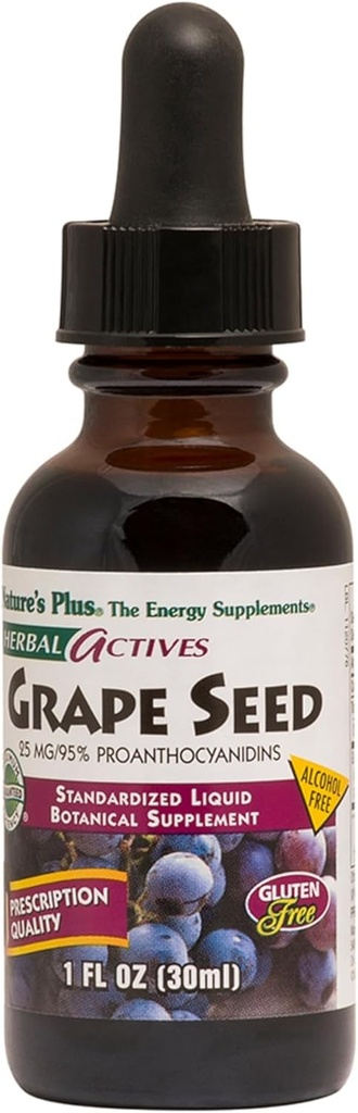 Natures Plus Herbal Actives Grape Seed 25 mg Suspensión líquida - Gotas Vegan, 1 fl oz - Vegetariano, Gluten-Free - 30 Servings