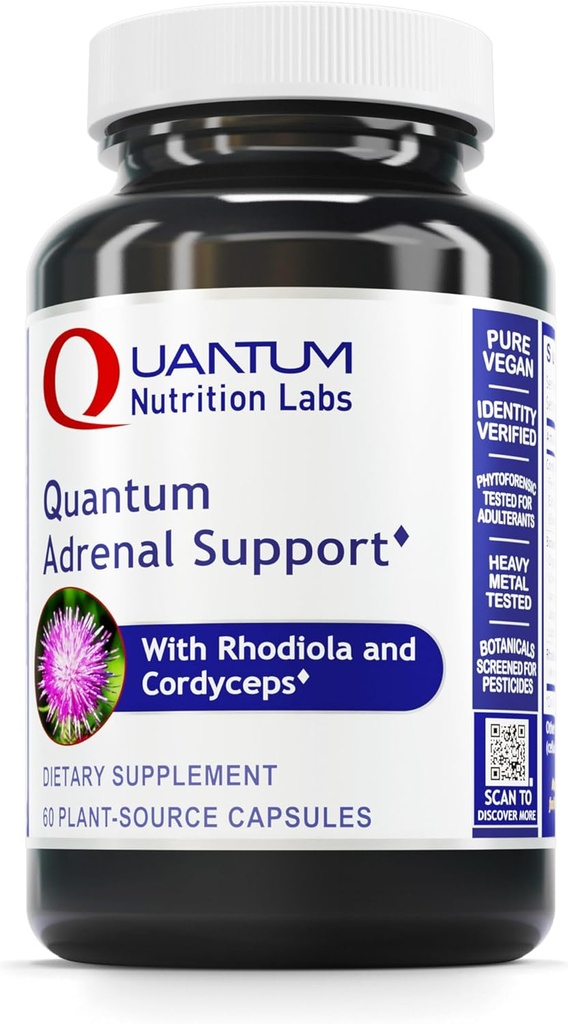 Laboratorios de Nutrición Cuántica Apoyo Adrenal Cuántico- Complementos de Apoyo a la Salud Adrenal, Apoyo a la Fatiga y Promoción de la Calma, Vitaminas de Gland Adrenal, Rhodiola Rosea, Orgánico - 60 cápsulas Veganas