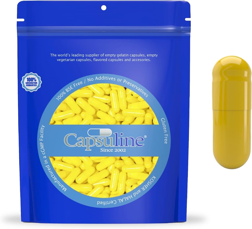 Capsuline Coloreado Tamaño 0 Empty Gelatin Capsules Amarillo/amarillo 1000 Conde ← Halal Certified ←Gluten Free