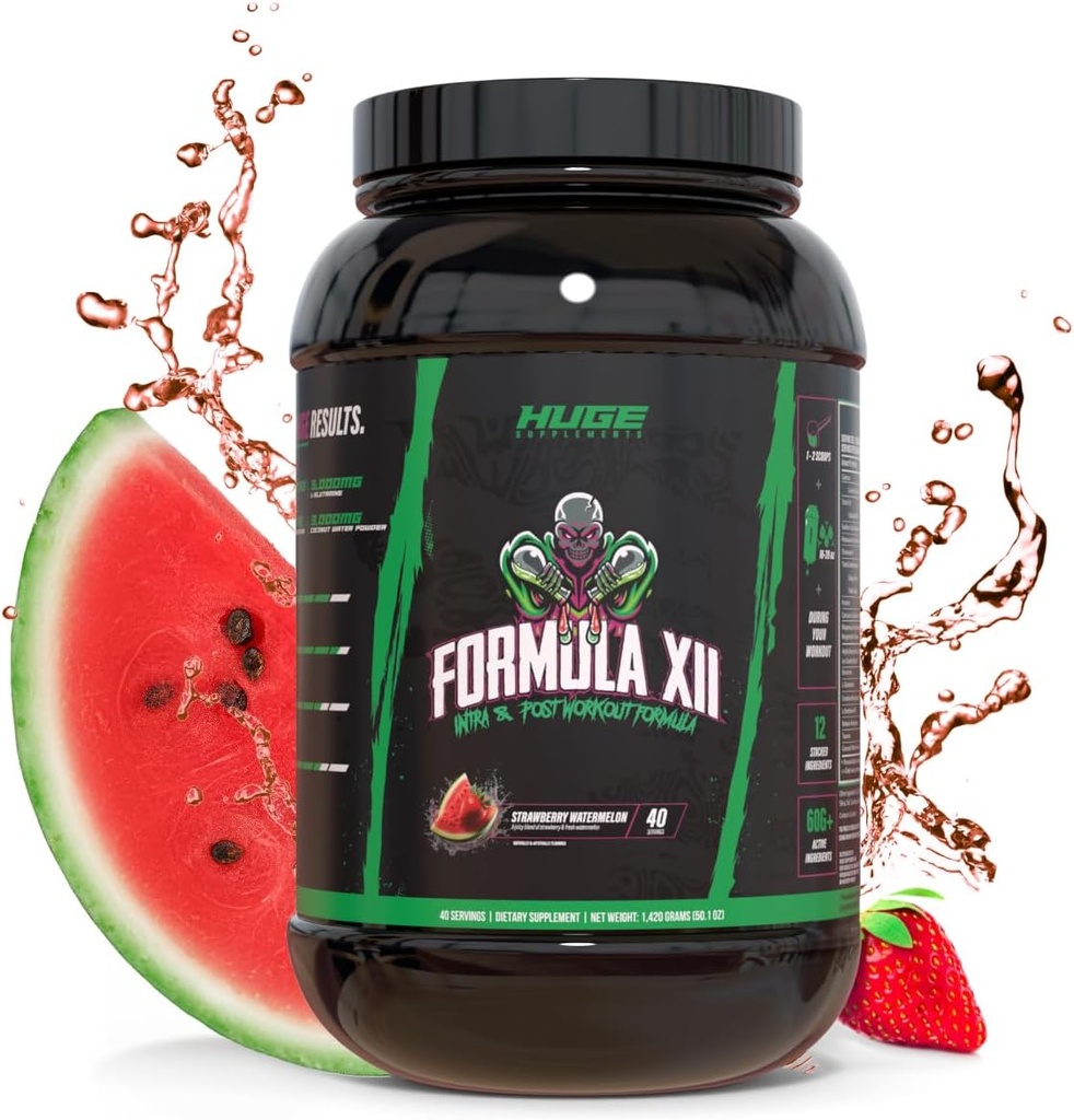 Fórmula XII Intra Workout Carbs & Post Workout Recovery Powder, Rapidly Absorbed, Boost Exercise Performance, Strength, Endurance & Hydration, 12 Science-Backed Ingredients (Strawberry Watermelon)
