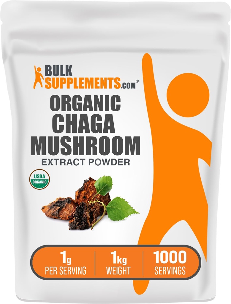 BulkSupplements.com Organic Chaga Mushroom Extract Powder - Chaga Powder, Mushroom Supplement - Gluten Free, 1g per Serving, 1kg (2.2 lbs) (Pack of 1)