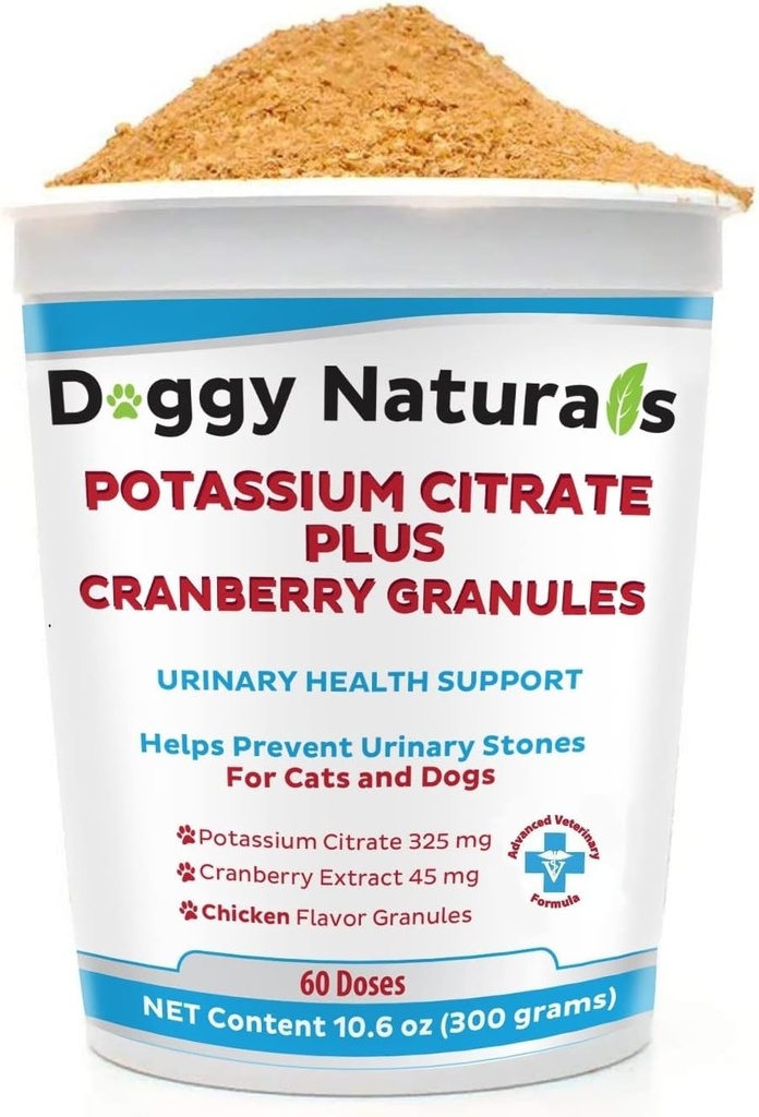 Citrato de potasio más Granulas de arándano 300gm para gatos y perros - Urinary Tract Support-Helps Deter Formation of Calcium Oxalate Stones - Deters Bladder & Kidney Stones (Made in U.S.A)