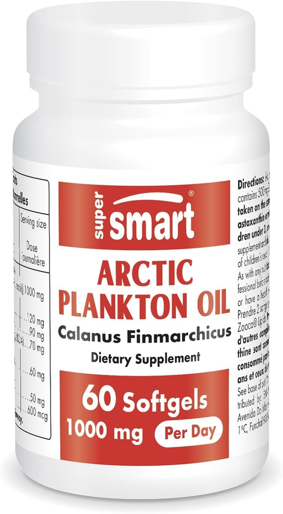 Supersmart - Aceite de Plancton Ártico 1000mg por día (Patented) - Mayor Nutrición que el pescado y el aceite de Krill - con ácidos grasos Omega-3, EPA, DHA &amp; SDA  No Gluten Gratis - 60 Softgels