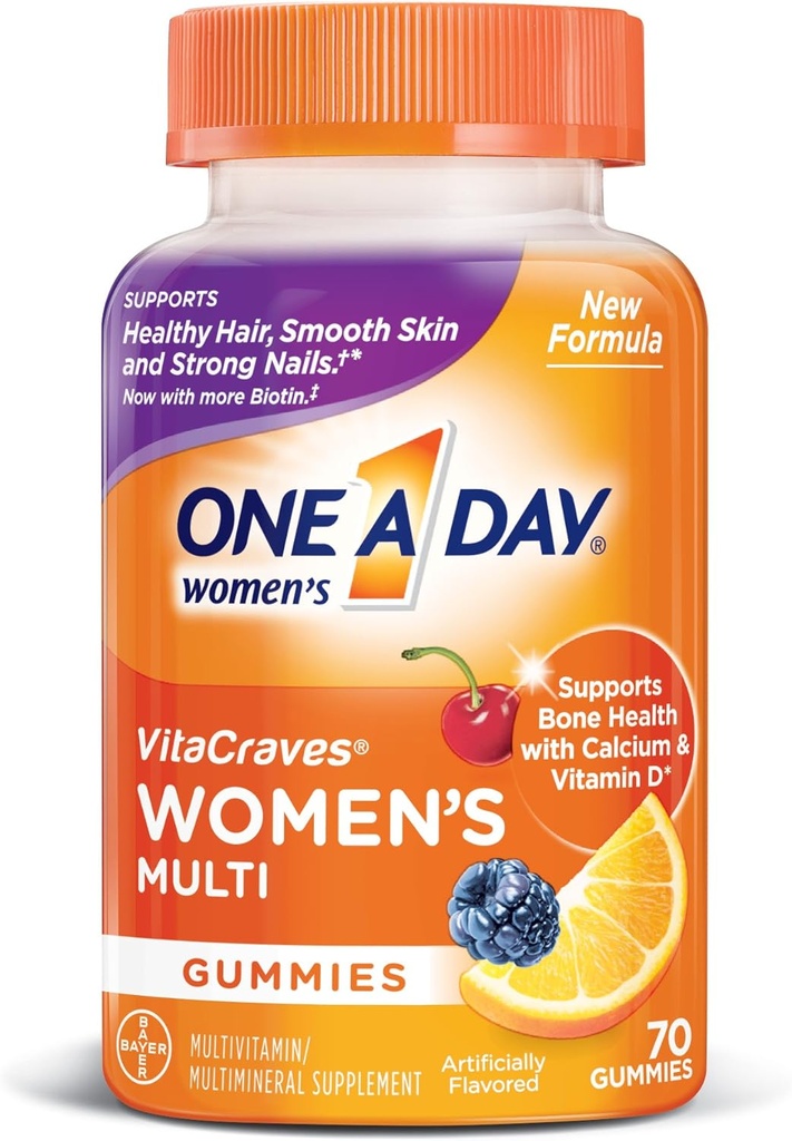 Una A Día Mujer VitaCraves Multivitamin Gummies, Suplemento con Vitamina A, Vitamina C, Vitamina D, Vitamina E y Zinc para Immune Health Support*, Calcio &amp; más, 70 cuentan