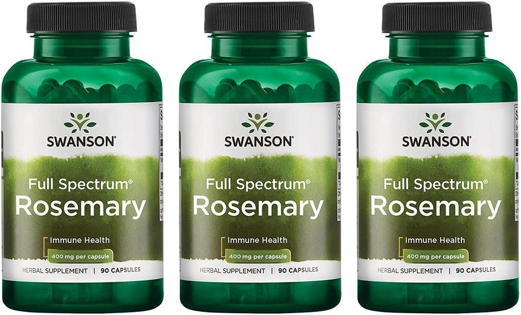 Swanson Full Spectrum Rosemary - Herbal Supplement Promoting Immune Health Support - Natural Formula to Help Defend The Body & Support Overall Wellness - (90 Capsules, 400mg Each) 3 Pack