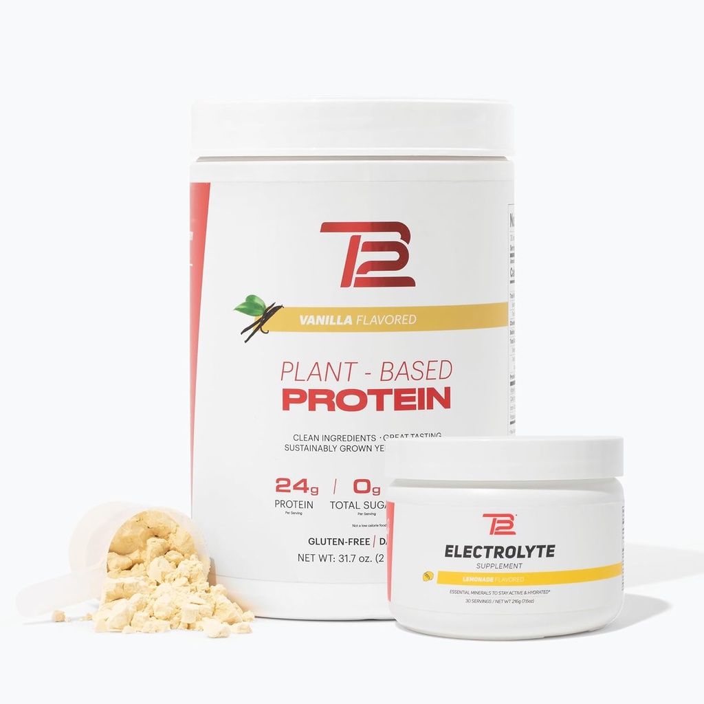 TB12 Bundle de hidratación con base en plantas (Vanilla Protein Powder &amp; Lemonade Electrolytes), Soporte Muscle Recovery " Hydration, Dairy Free, Non-GMO, Soy-Free