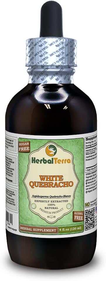 White Quebracho (Aspidosperma Quebracho-Blanco) Glycerite, Dried Bark Powder Alcohol-Free Liquid Extract (Brand Name: HerbalTerra, Proudly Made in USA) 4 fl.oz (120 ml)