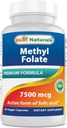 Best Naturals Metil Folate 7500 mcg (7.5mg) (Most Bio-Available) Veggie Capsule - Apoya Función de Formación Celular Crecimiento, Cerebro, Memoria, Salud Cardiovascular, 60 Cuenta